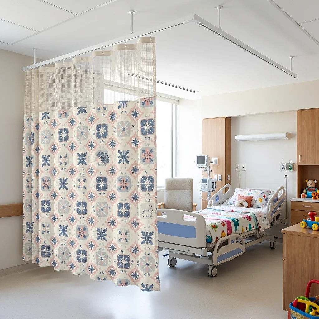 Geometric Nordic Tile & Cute Animal Pediatric Privacy Curtain