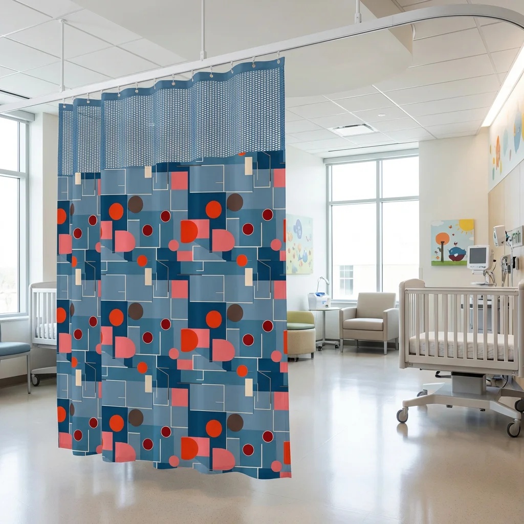 Bauhaus Geometric Mosaic Hospital Privacy Curtain
