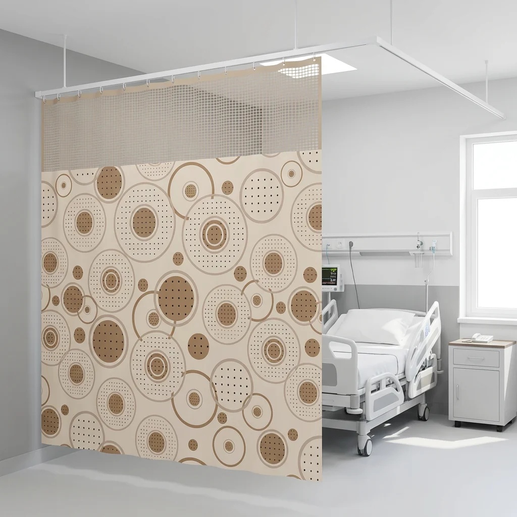 Warm Neutral Concentric Circles Hospital Privacy Curtain