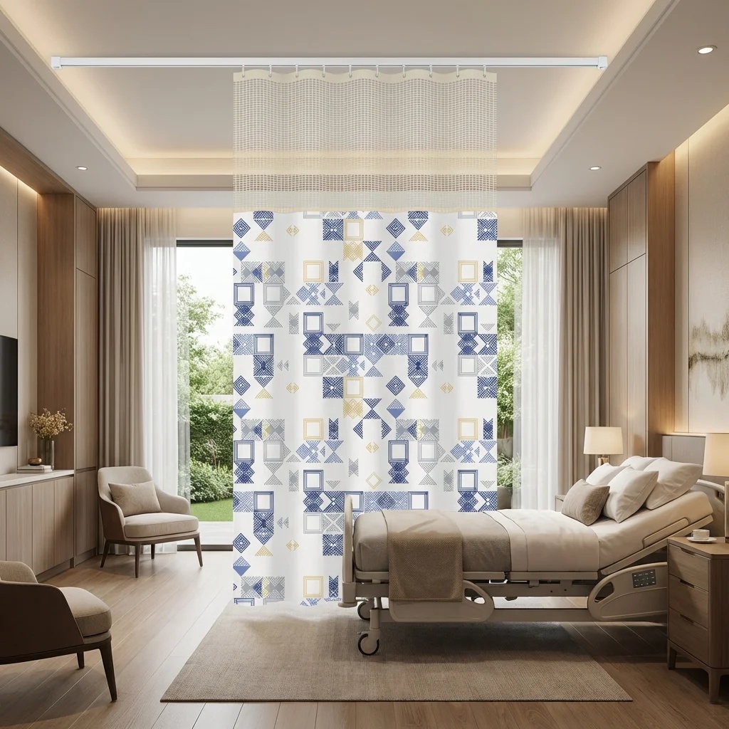 Nordic Geometric Mosaic Hospital Privacy Curtain