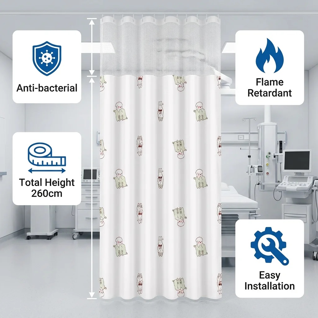 Pediatric Hospital Cubicle Curtain with Mesh Top