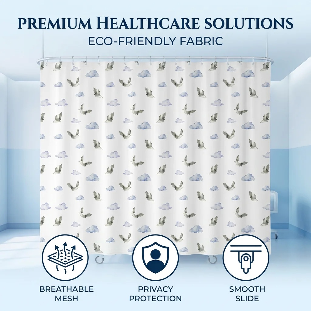 Flying Birds & Clouds Pediatric Hospital Privacy Curtain