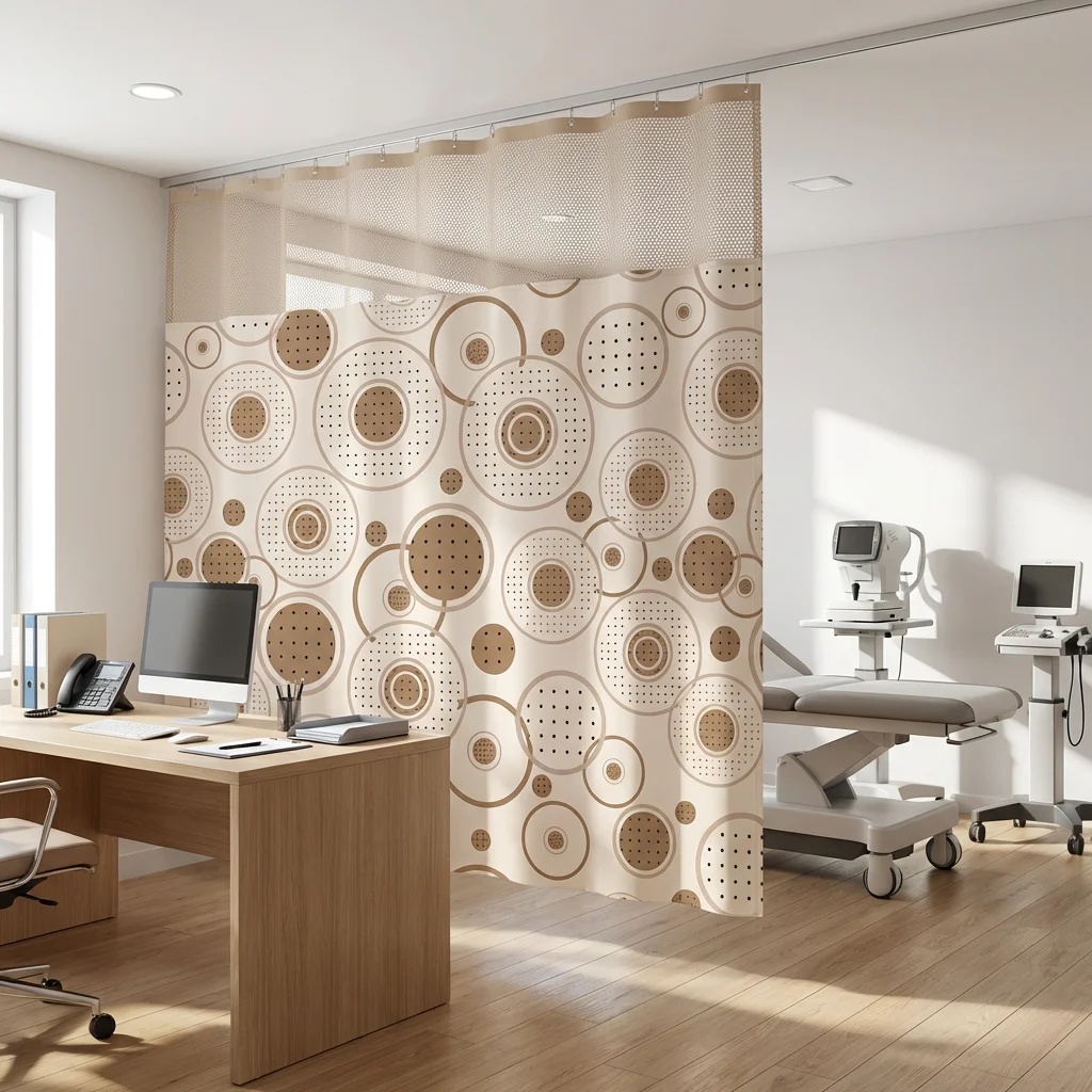 Warm Neutral Concentric Circles Hospital Privacy Curtain