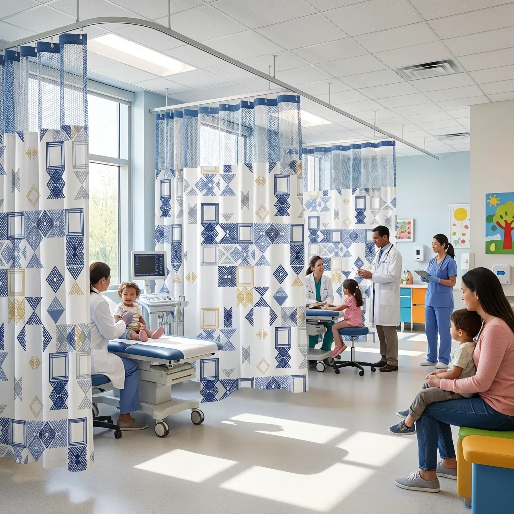Nordic Geometric Mosaic Hospital Privacy Curtain