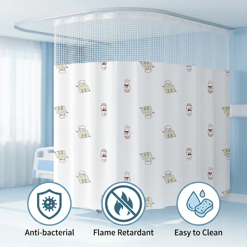 Pediatric Hospital Cubicle Curtain with Mesh Top