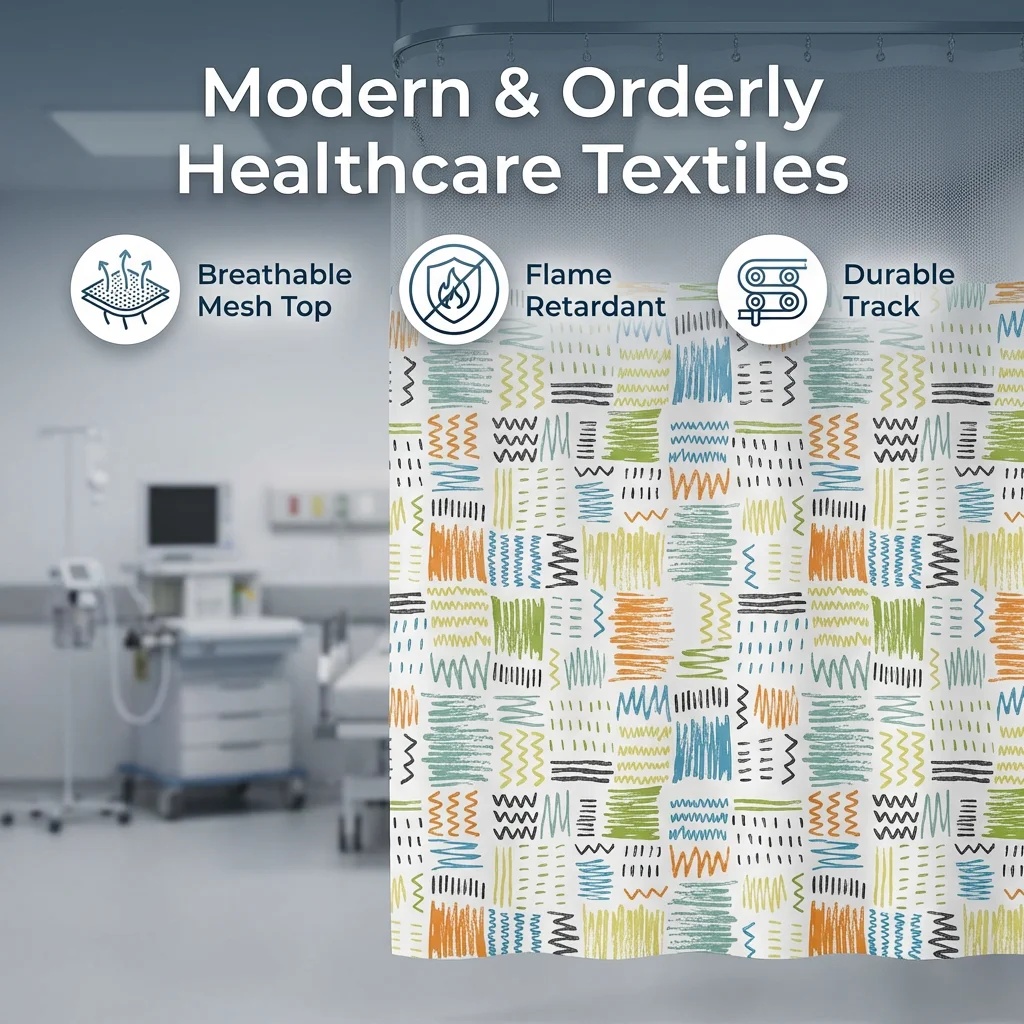 Playful Line Art & Hatching Pattern Hospital Privacy Curtain