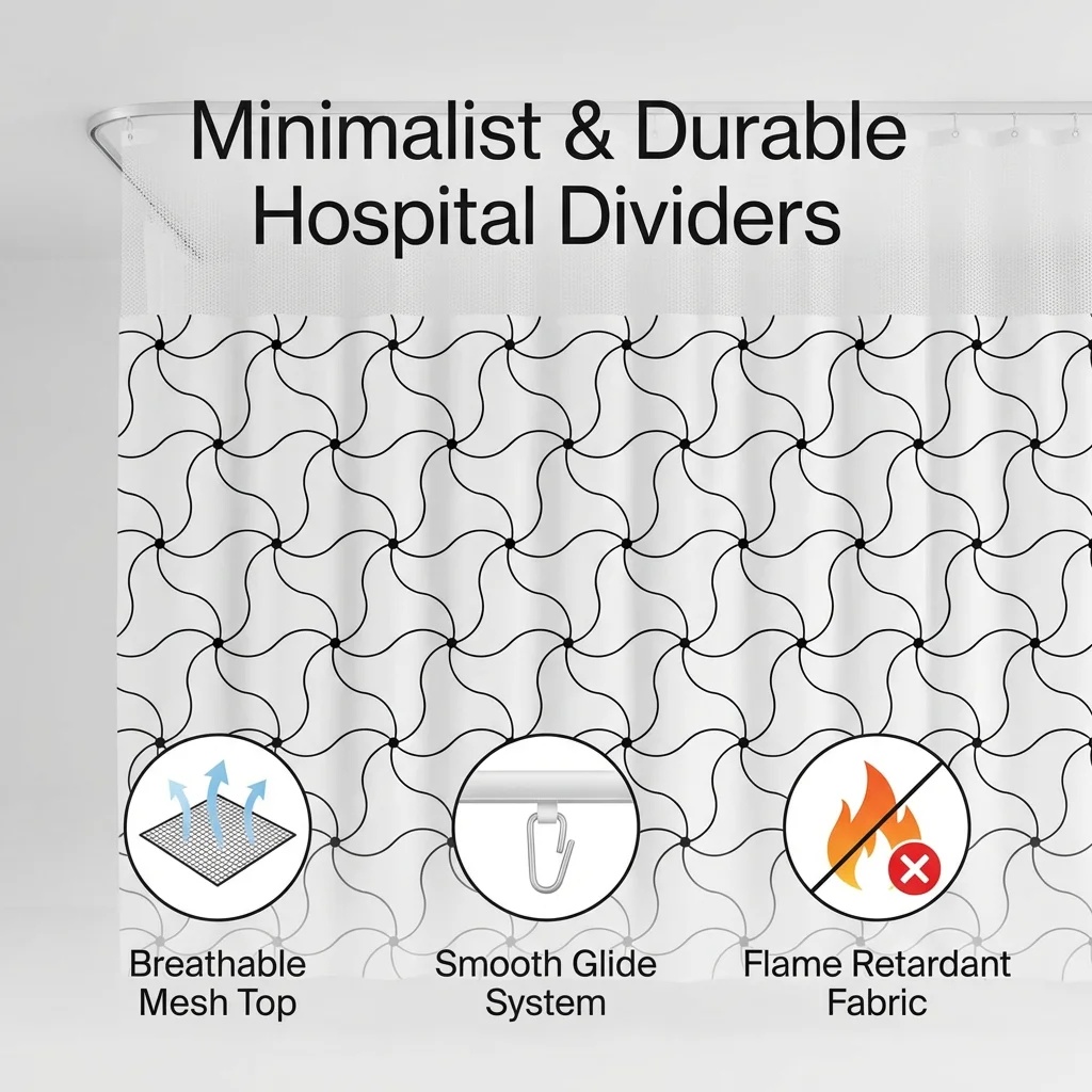Minimalist Black & White Geometric Line Medical Privacy Curtain