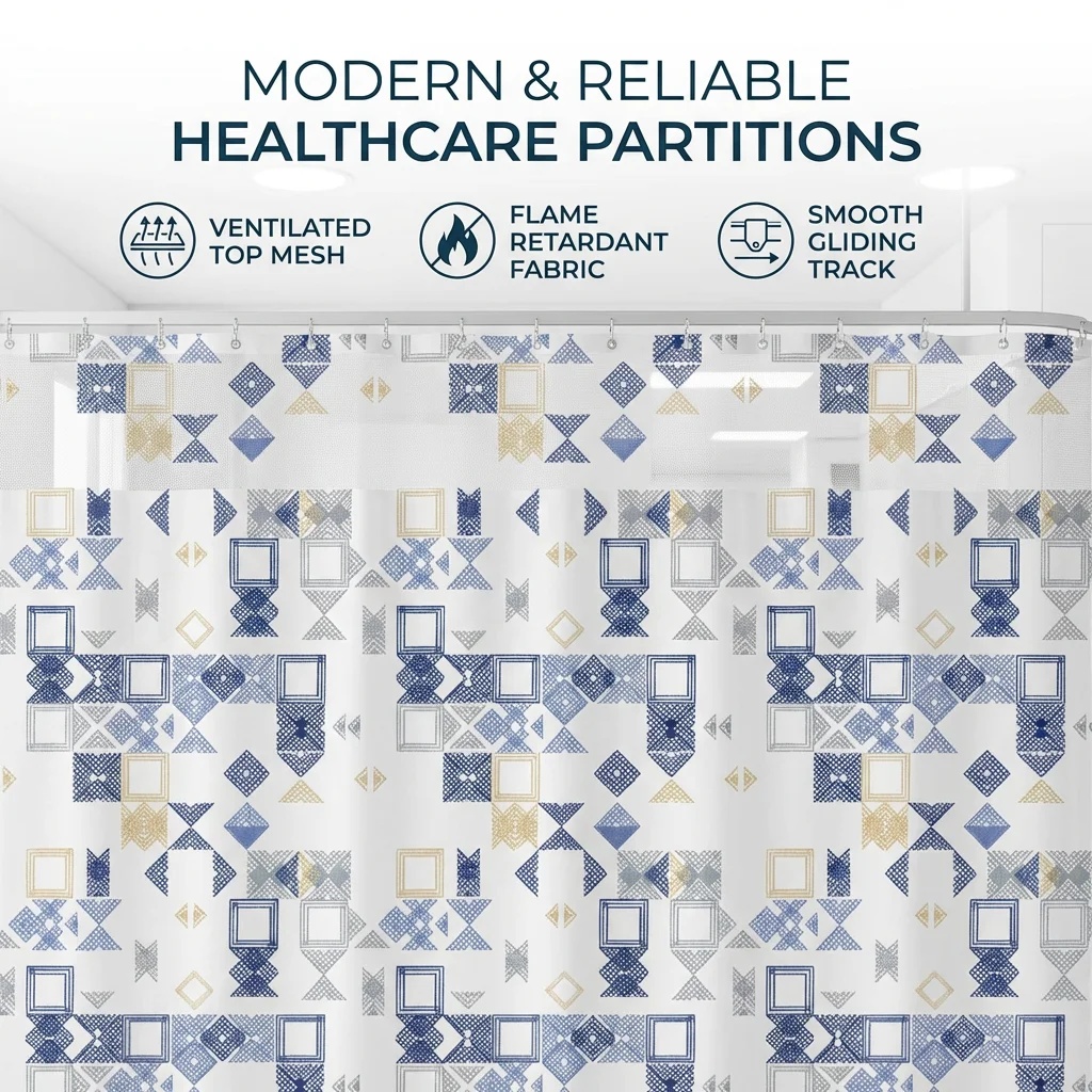 Nordic Geometric Mosaic Hospital Privacy Curtain