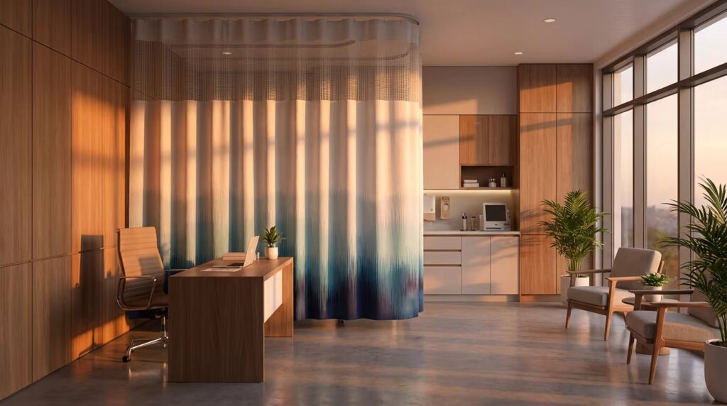 Blue Ombre Flame-Retardant Hospital Privacy Curtain