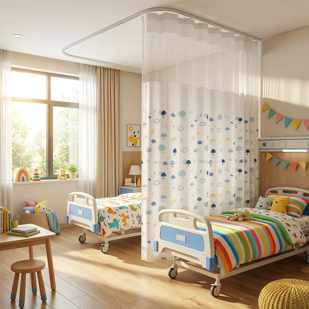 Pediatric Hospital Privacy Curtain with Umbrella Print