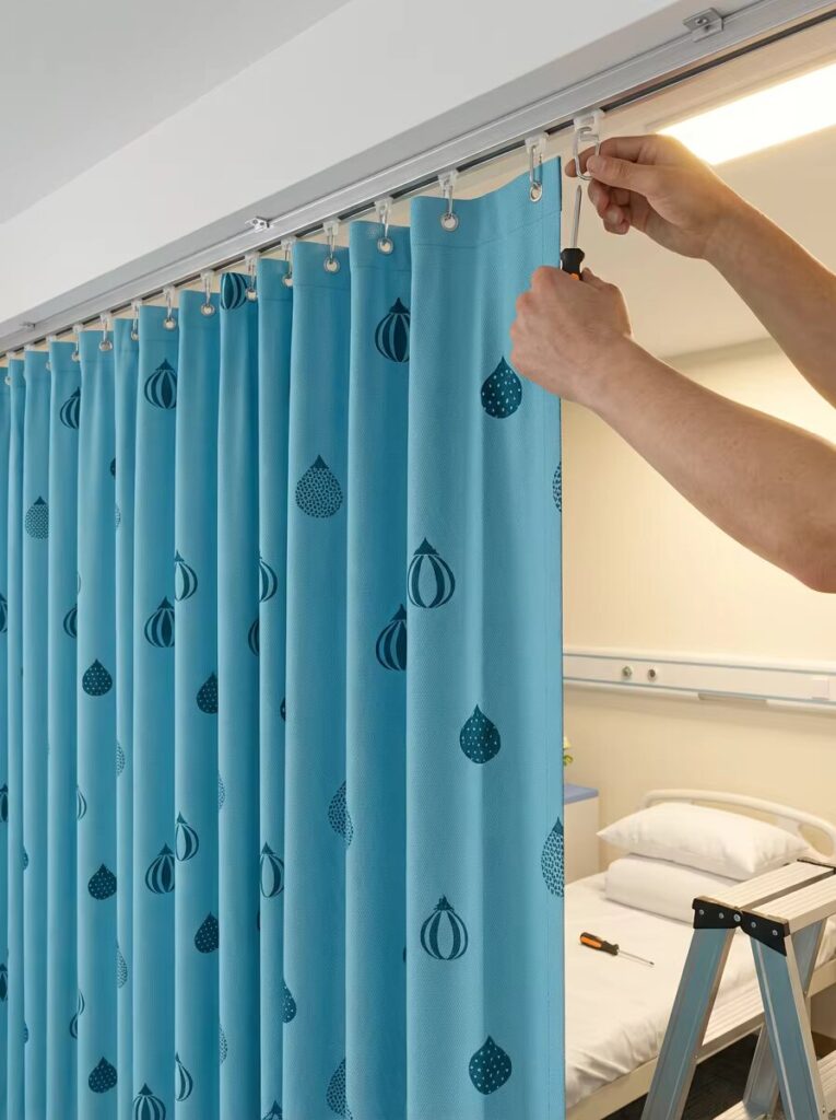Aqua Blue Flame-Retardant Hospital Privacy Curtain