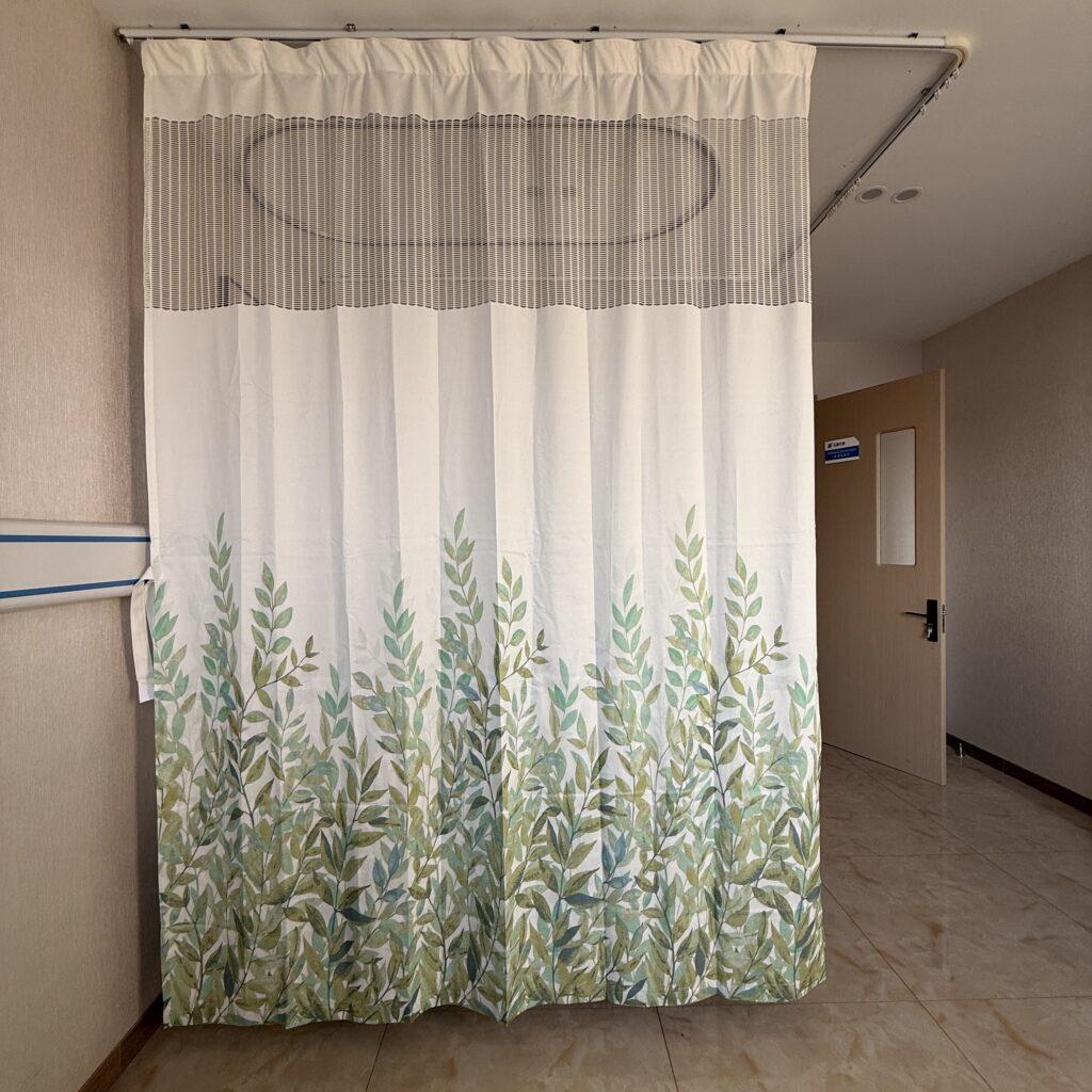 Botanical Leaf Print Hospital Privacy Curtain with Mesh Top Header