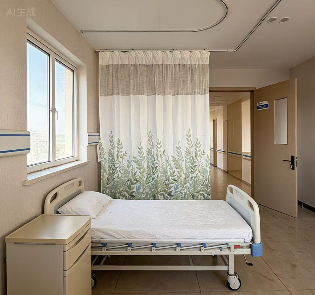 Botanical Leaf Print Hospital Privacy Curtain with Mesh Top Header