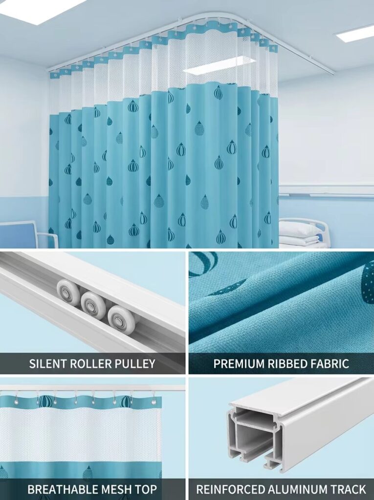 Aqua Blue Flame-Retardant Hospital Privacy Curtain