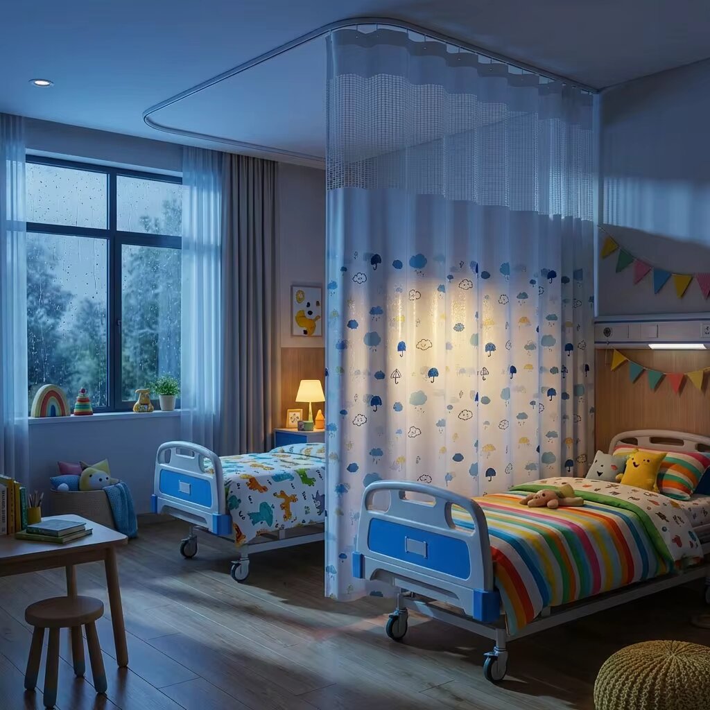 Pediatric Hospital Privacy Curtain with Umbrella Print