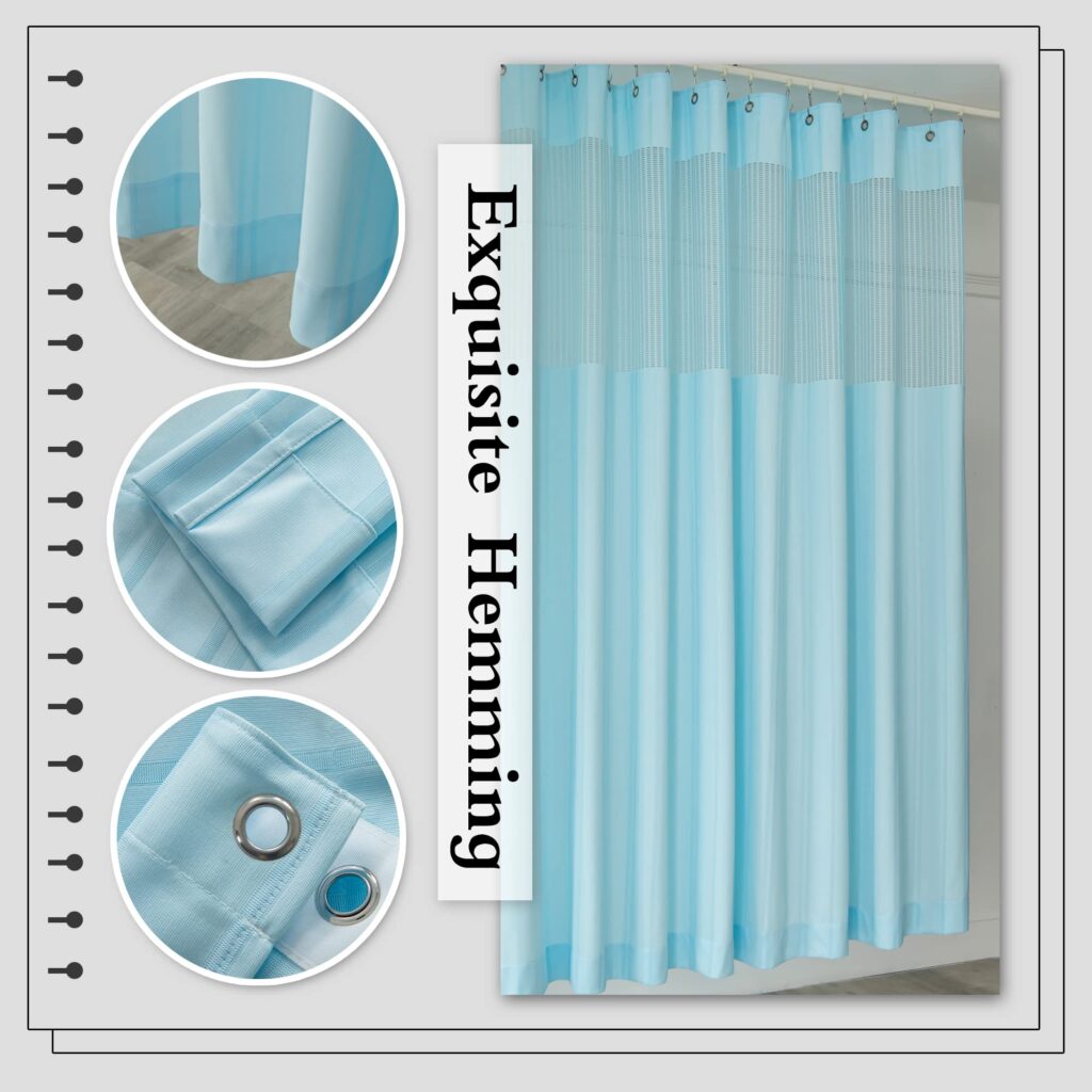 Solid Blue Medical Cubicle Curtains with Integrated Mesh & Grommets