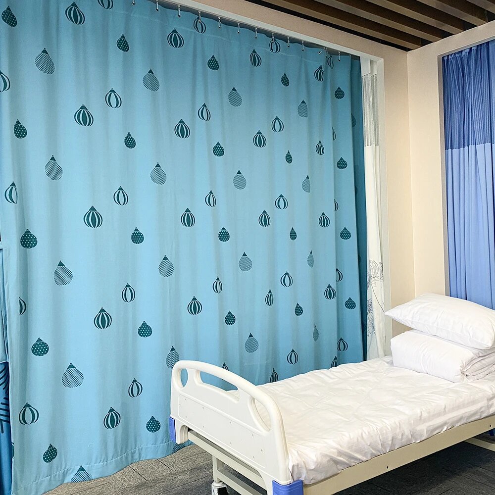 Aqua Blue Flame-Retardant Hospital Privacy Curtain