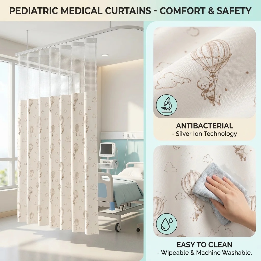 Pediatric Medical Cubicle Curtain with Mesh Top