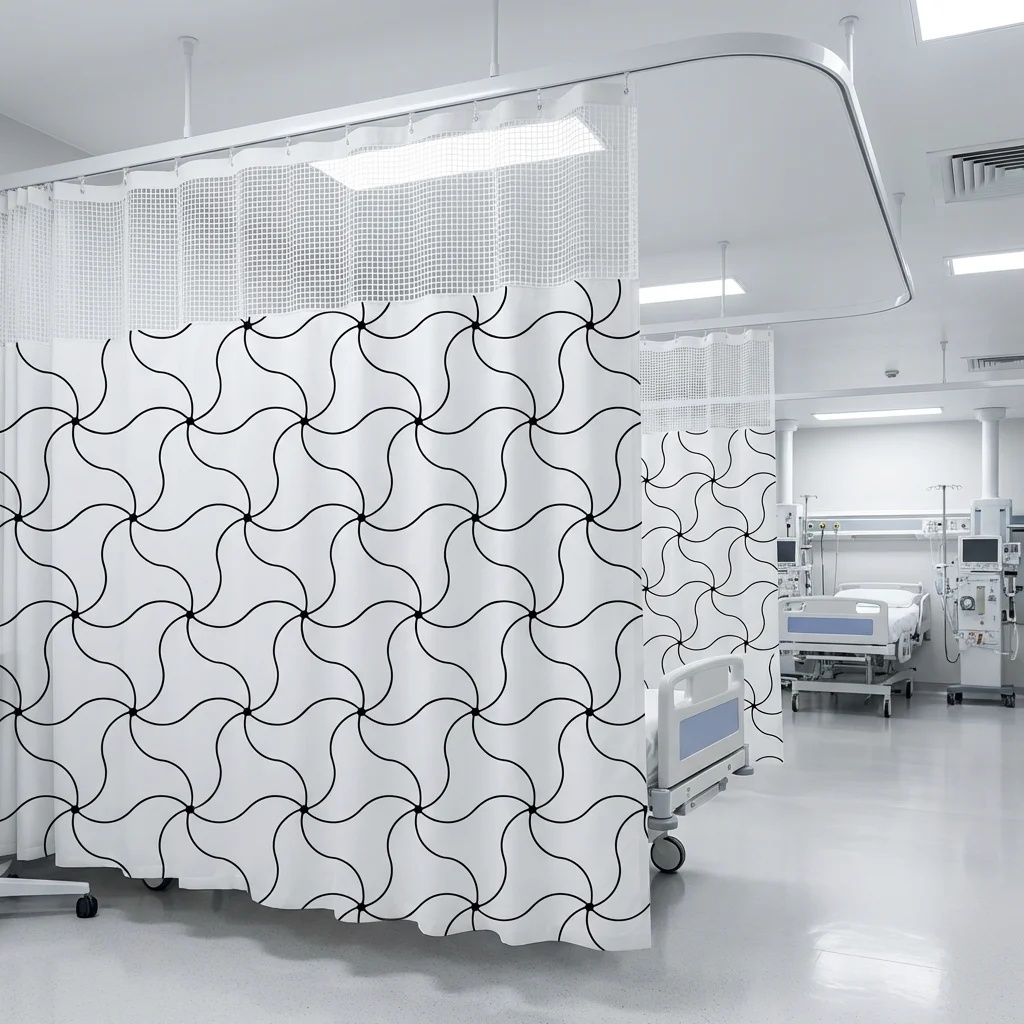 Minimalist Black & White Geometric Line Medical Privacy Curtain