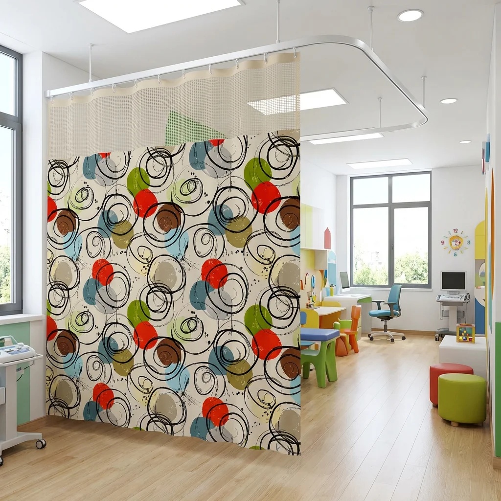 Mid-Century Abstract Concentric Circle Hospital Privacy Curtain