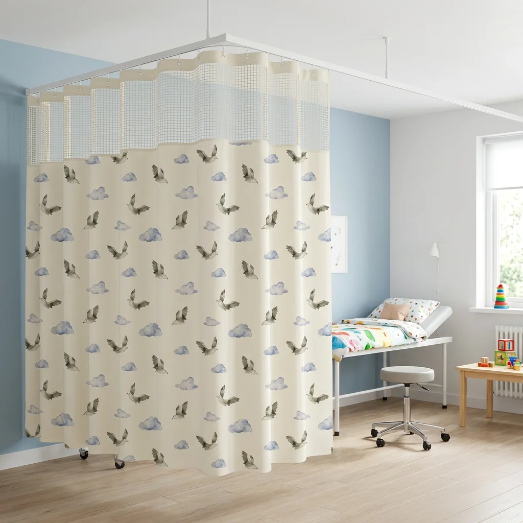 Flying Birds & Clouds Pediatric Hospital Privacy Curtain