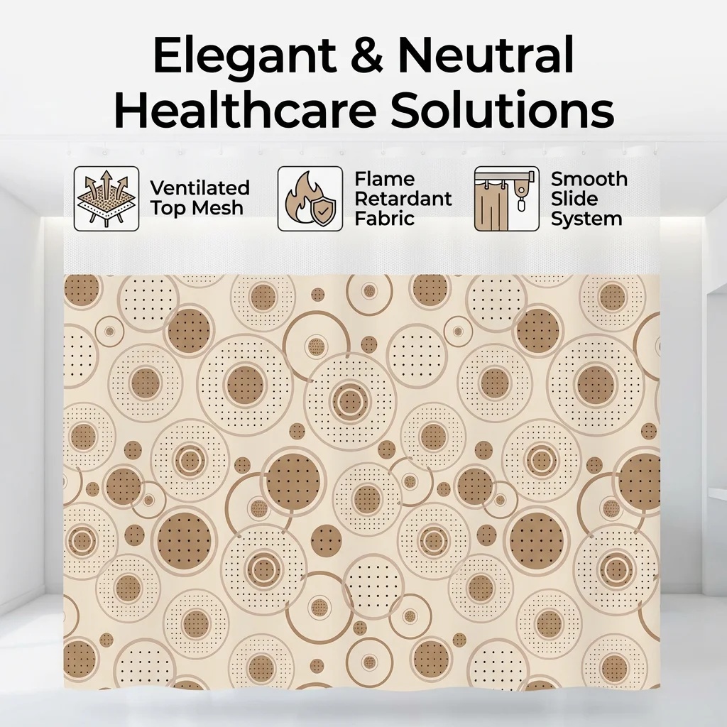 Warm Neutral Concentric Circles Hospital Privacy Curtain