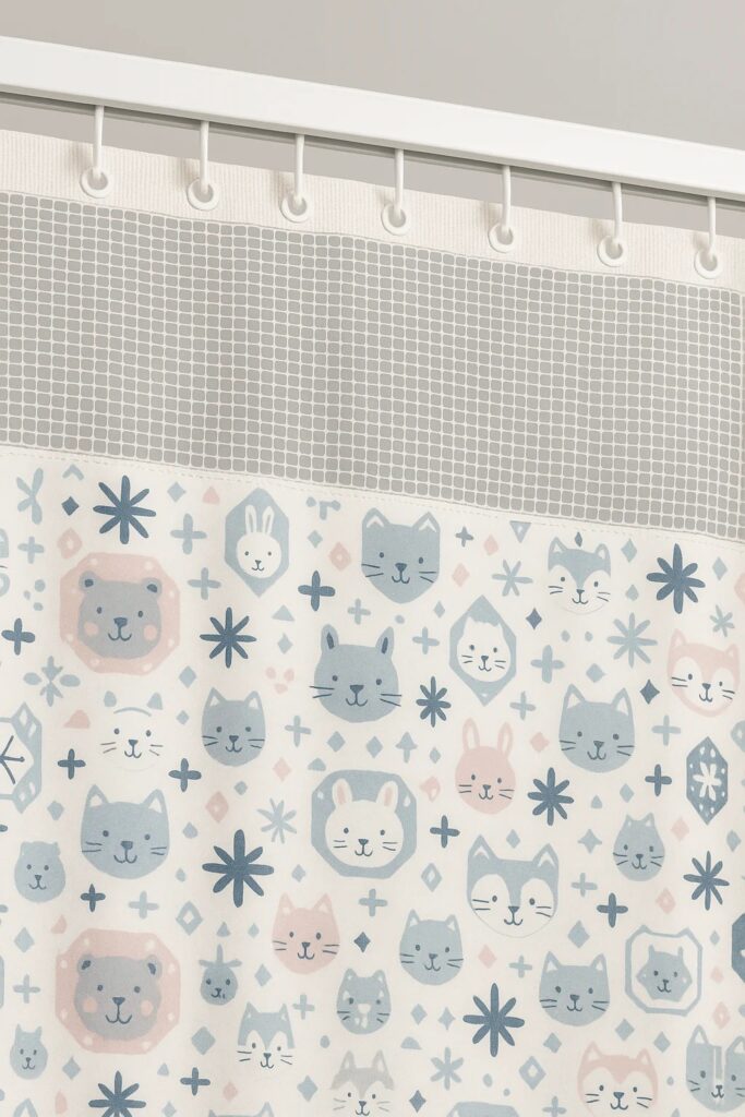 Geometric Nordic Tile & Cute Animal Pediatric Privacy Curtain