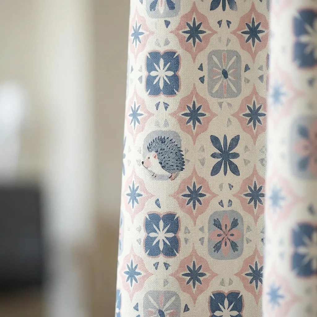 Geometric Nordic Tile & Cute Animal Pediatric Privacy Curtain