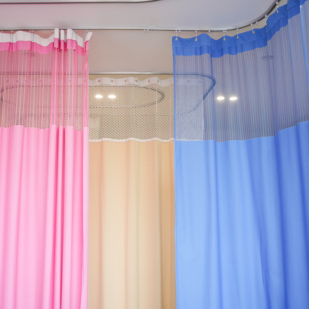 Multi-Color Medical Partition Curtain with Adjustable Hooks & Integrated Mesh