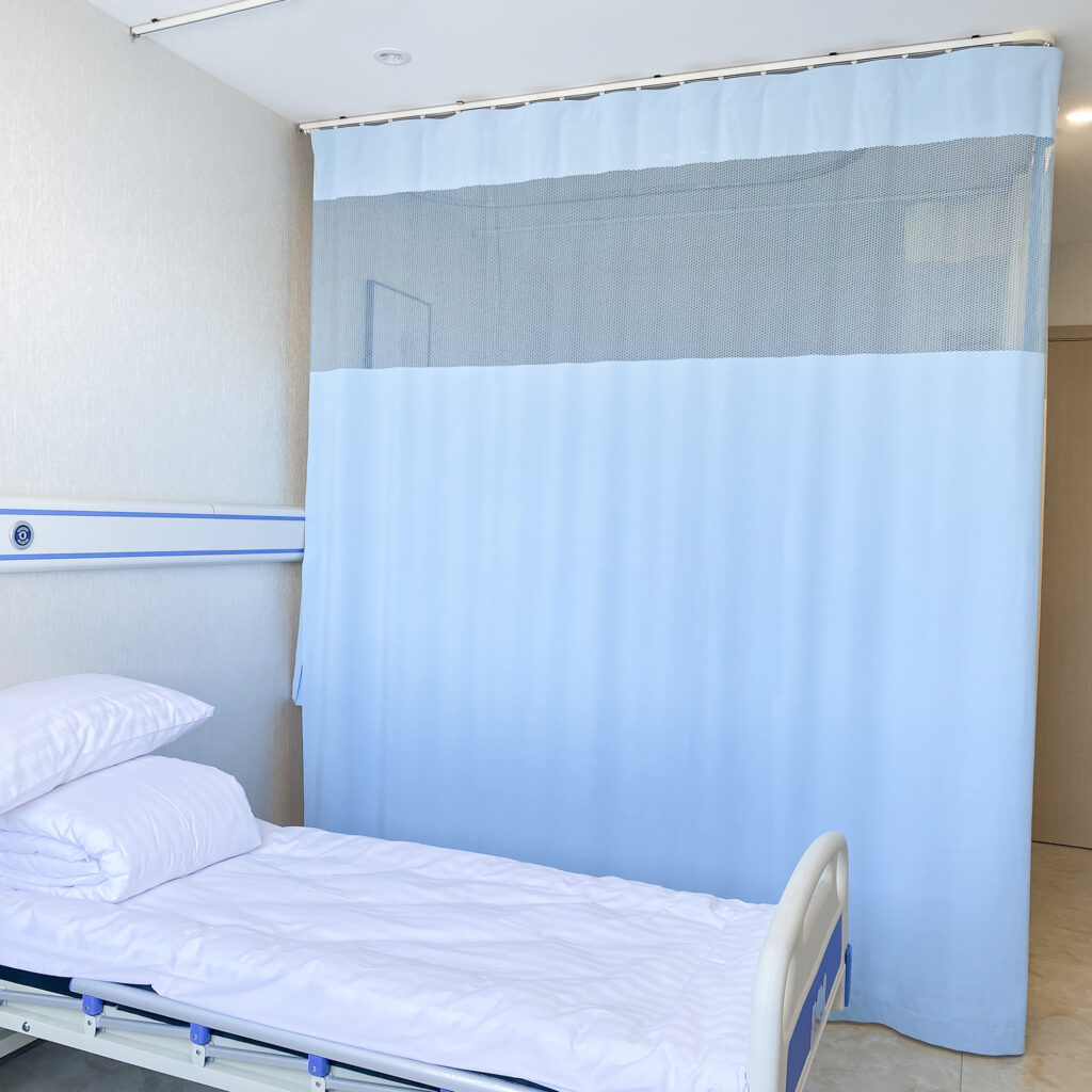 Multi-Color Medical Partition Curtain with Adjustable Hooks & Integrated Mesh