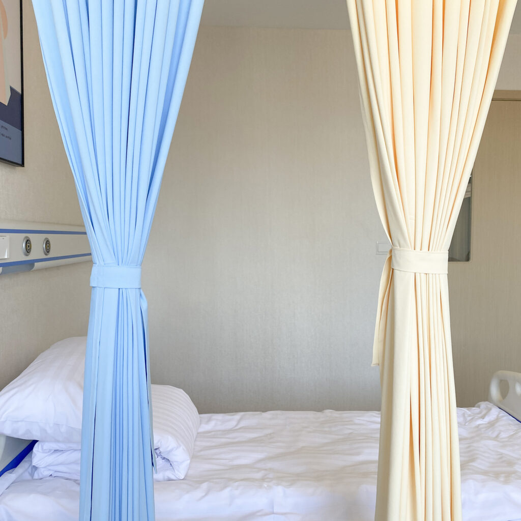 Multi-Color Medical Partition Curtain with Adjustable Hooks & Integrated Mesh