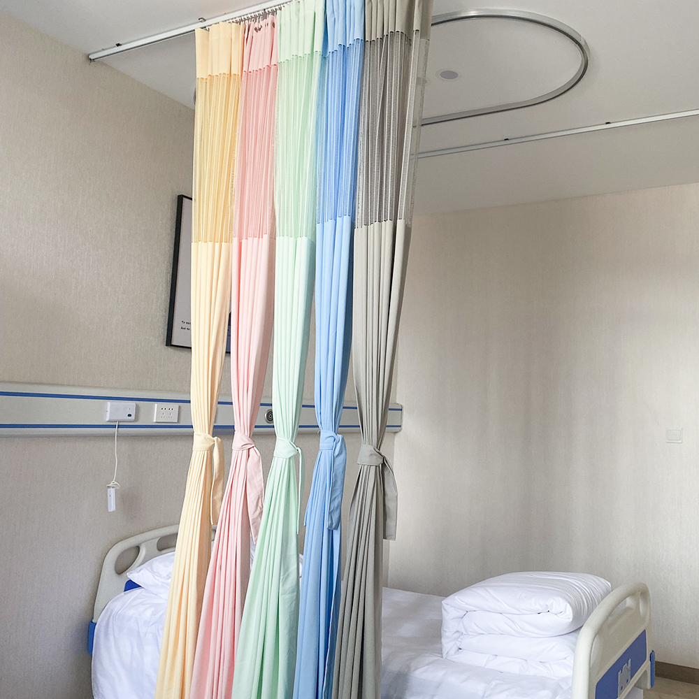 Multi-Color Hospital Cubicle Partition Curtain with Mesh Header & Tieback