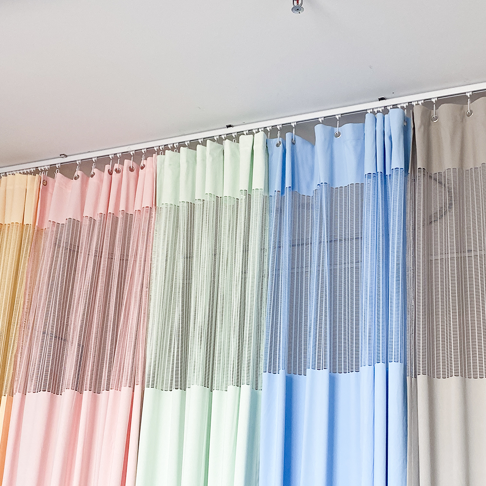 Multi-Color Hospital Cubicle Partition Curtain with Mesh Header & Tieback