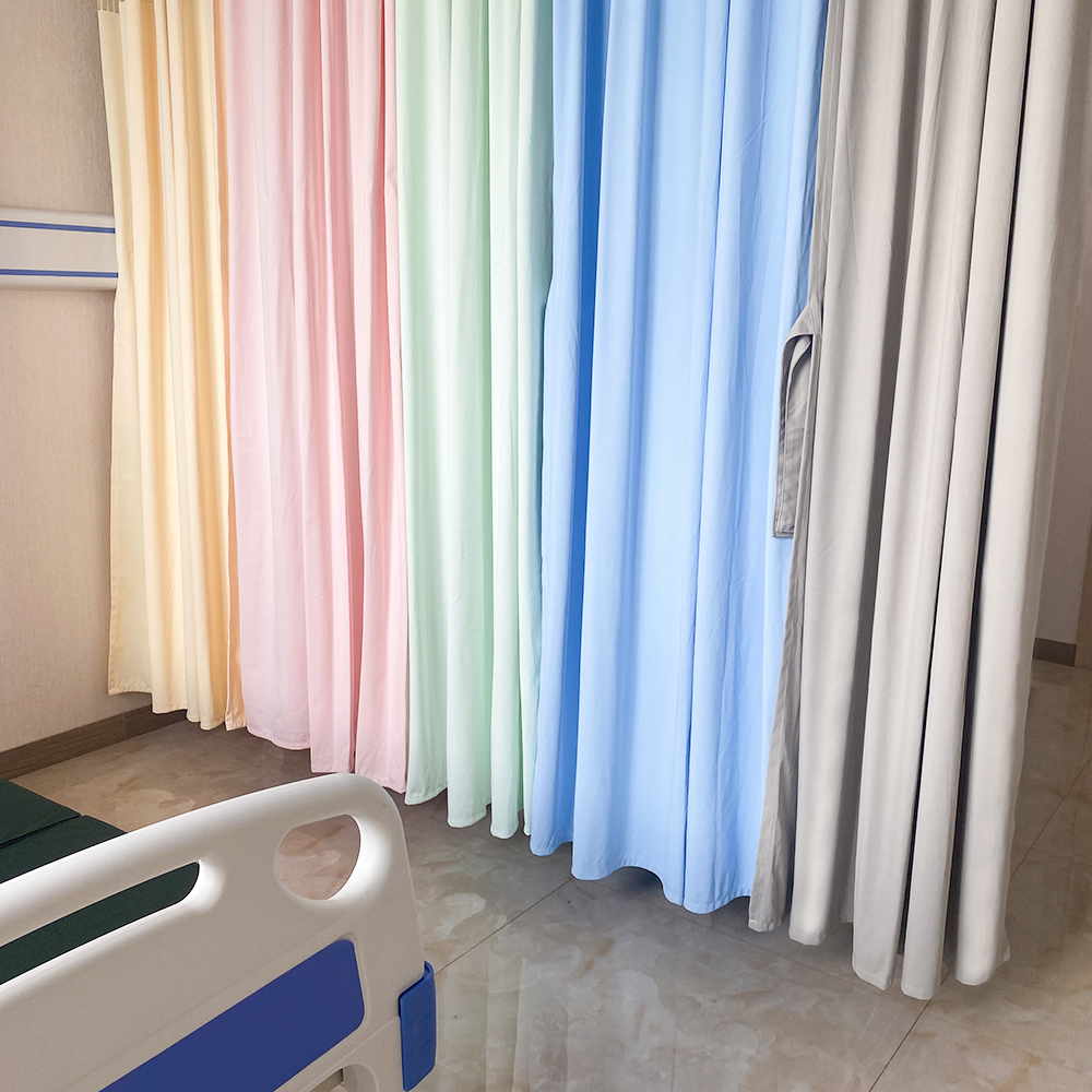 Multi-Color Hospital Cubicle Partition Curtain with Mesh Header & Tieback